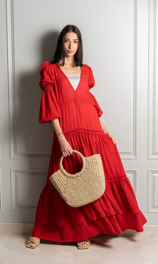 Reem Al Musallam Red Linen Maxi Dress
